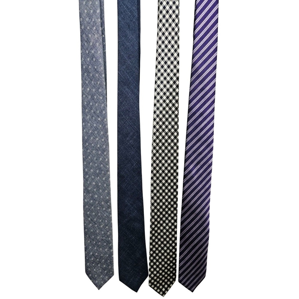 Banana Republic Men's Tie 4pc Blue Gingham Purple Stripe Patterned Silk Cotton